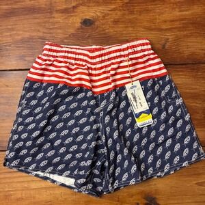 Aftco Men's Swim Trunks Captain Volley Midnight American Flag Shorts Size Small